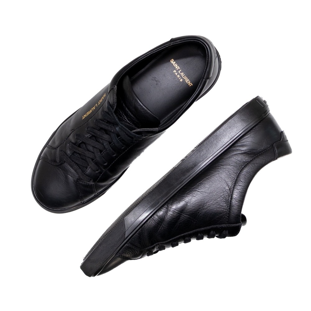 YSL SAINT LAURENT ANDY BLACK LEATHER‎ LOGO SNEAKERS SHOES 41/US 8